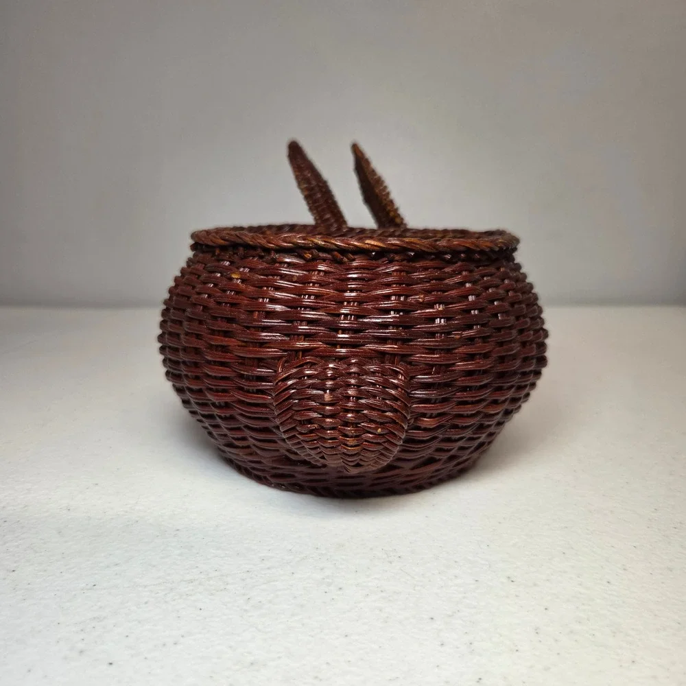 Bunny Rabbit Wicker Basket Easter‎ Plant Pot Holder Dark Brown Woven 7 Inch